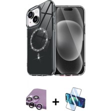 Marsilyan™- iPhone 14 Kılıf Kıvılcım Form Prime - Siyah 3D Antistatik Cam Ekran Koruyucu + Raze Metal Kamera Lens - Gs