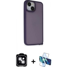 Marsilyan™- iPhone 14 Kılıf Atlas Form - Siyah 3D Antistatik Cam Ekran Koruyucu + Pvd Metal Kamera Lens - Gs