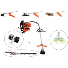 Mitsuyama Japon Sırt Tırpan + Toprak Çapalama + Çit Budama + Tırnaklı Zeytin Silkeleme Aparatı Set 63CC 5,7 Hp