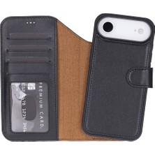 Sinerjim iPhone 17 Air Için, Hakiki Deri, El Yapımı Cüzdanlı Kılıf, Magsafe ile Uyumlu, Iç Yüzeyi Kadife, Siyah