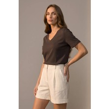 Passion Moda Evi Pamuklu V Yaka Basic Tshirt