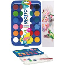 Artlantis 24 Renk Sulu Boya 23MM 1 Paket Giotto 24 Lü Suluboya Fırça Hediyeli Canlı Renkler Acquerelli Kaliteli Yıkanabilir