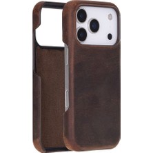 Sinerjim iPhone 17 Pro Için, Hakiki Deri, El Yapımı Kılıf, Magsafe ile Uyumlu, Iç Yüzeyi Kadife,antik Kahve