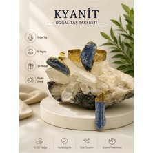 Zodyak Doğal Taş Kyanit Doğal Taş Takı Seti – El Yapımı Bileklik Yüzük Kolye