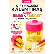 Deli EH558 Sarı Pembe Çift Hazneli Kalemtıraş – Jumbo & Standart Kalemler Için