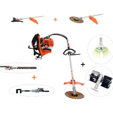 Mitsuyama Japon Sırt Tırpan + Toprak Çapalama + Kancalı - Tırnaklı Zeytin Silkeleme + Çit Kesme Aparatı Set 63CC 5,7 Hp