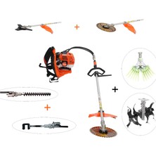 Mitsuyama Japon Sırt Tırpan + Toprak Çapalama + Kancalı - Tırnaklı Zeytin Silkeleme + Çit Kesme Aparatı Set 63CC 5,7 Hp
