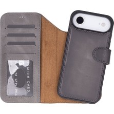 Sinerjim iPhone 17 Air Için, Hakiki Deri, El Yapımı Cüzdanlı Kılıf, Magsafe ile Uyumlu, Iç Yüzeyi Kadife, Duman Gri