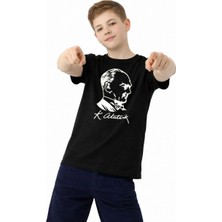 Tarz Yeri Tarzyeri Erkek Çocuk Atatürk Baskılı Tişört Kısa Kollu Bisiklet Yaka T-Shirt - Siyah - Penye Çocuk V
