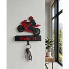 Mekatris Kişiye Özel Isimli Motosiklet Silueti Tasarımlı Duvar Anahtarlığı - Motor Tutkunlarına Dekoratif Askı