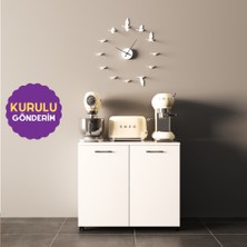 HOMECONOM Liada-S Tekerlekli Ada Konsol 80 cm Parlak Beyaz Mdf Lam