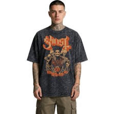 Fuddy Moda Unisex Ghost Baskılı Yıkamalı Tişört, Oversize Rock Metal Band Temalı Vintage Tshirt