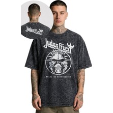 Fuddy Moda Unisex Oversize Judas Priest Angel Of Retribution Ense Baskılı Yıkamalı Rock Metal Band Tişört
