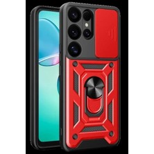 Uslucan Alışveriş Samsung Galaxy S25 Ultra Kılıf Pars Lens Yüzüklü Silikon - Kırmızı