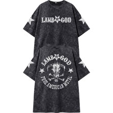 Fuddy Moda Unisex Oversize Lamb Of God Pure American Metal Kol ve Sırt Baskılı Yıkamalı Rock Band Tişört