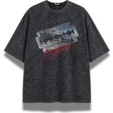 Fuddy Moda Unisex Judas Priest Baskılı Yıkamalı Tişört, Oversize Rock Metal Band Temalı Vintage Tshirt