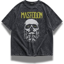 Fuddy Moda Unisex Mastodon Baskılı Yıkamalı Tişört, Oversize Rock Metal Band Temalı Vintage Tshirt
