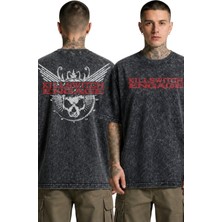 Fuddy Moda Unisex Killswitch Engage Sırt Baskılı Yıkamalı Tişört, Oversize Rock Metal Band Temalı Retro Tshirt