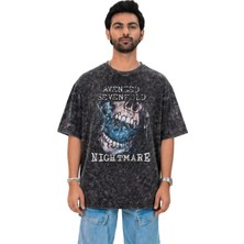 Fuddy Moda Unisex Avenged Sevenfold Nightmare Baskılı Yıkamalı T-Shirt, Oversize Rock Band Temalı Retro Tişört