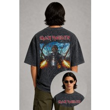 Fuddy Moda Unisex Oversize Iron Maiden Sırt Baskılı Yıkamalı Rock Band Tişört