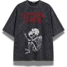 Fuddy Moda Unisex Cannibal Corpse Baskılı Yıkamalı Tişört, Oversize Rock Metal Band Temalı Retro T-Shirt