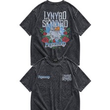 Fuddy Moda Unisex Oversize Lynyrd Skynyrd Freebird Rose And Eagle Sırt Baskılı Yıkamalı Vintage Tişört