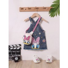 Nota Kids Ördek Baskılı Kız Çocuk Kot Jile Elbise ve Çanta Takımı