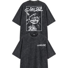 Fuddy Moda Unisex Gorillaz Gitarist Noodle Sırt Baskılı Yıkamalı Tişört, Oversize Rock Band Temalı Tshirt