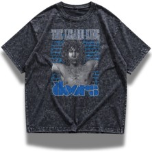 Fuddy Moda Unisex The Doors The Lisard King Baskılı Yıkamalı Tişört, Oversize Rock Band Temalı Vintage T-Shirt