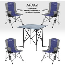 Argeus 4 Adet Katlanır Kamp Sandalyesi ve Alüminyum Masa Seti - Rustic Dark - Mavi