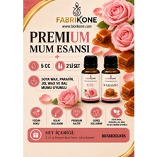 Fabrikone Premium Mum Esansı 5 cc 2'li Set - Gül, Karamel - Soya Wax, Parafin, Jel Wax ve Bal Mumu Uyumlu BKFAB2GLKR5