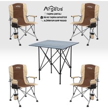 Argeus 4 Adet Katlanır Kamp Sandalyesi ve Alüminyum Masa Seti - Rustic Dark - Kum