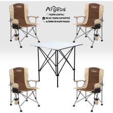 Argeus 4 Adet Katlanır Kamp Sandalyesi ve Alüminyum Masa Seti - Rustic Silver - Kum