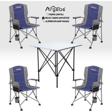 Argeus 4 Adet Katlanır Kamp Sandalyesi ve Alüminyum Masa Seti - Rustic Silver - Mavi