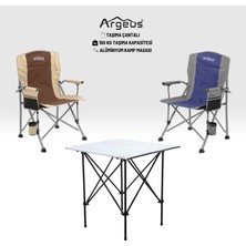 Argeus 2 Adet Katlanır Kamp Sandalyesi ve Alüminyum Masa Seti - Rustic Silver -Kum/mavi