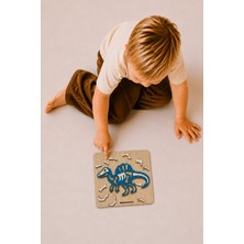 Store Ahşap Dinozor Puzzle Bul Tak Oyuncak Spinosaurus Iskelet 3+ Yaş Eğitici Montessori Yapboz