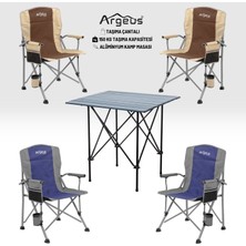 Argeus 4 Adet Katlanır Kamp Sandalyesi ve Alüminyum Masa Seti - Rustic Dark - Kum/mavi