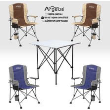 Argeus 4 Adet Katlanır Kamp Sandalyesi ve Alüminyum Masa Seti - Rustic Silver -Kum/mavi