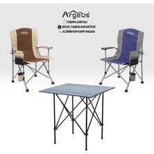 Argeus 2 Adet Katlanır Kamp Sandalyesi ve Alüminyum Masa Seti - Rustic Dark - Kum/mavi