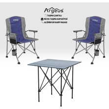Argeus 2 Adet Katlanır Kamp Sandalyesi ve Alüminyum Masa Seti - Rustic Dark - Mavi