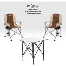 Argeus 2 Adet Katlanır Kamp Sandalyesi ve Alüminyum Masa Seti - Rustic Silver - Kum