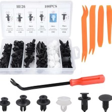 Teknolojik Garaj 100 Adet Sabitleme Klipsi, Klips Araba Araç Oto Kapı Döşeme Tampon Plastik Panel Pim Tutucu Perçin +