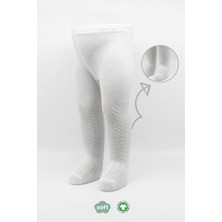 Enco Store Tekli Zikzak Kabartma Penye Külotlu Çorap BS50108 Beyaz