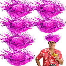 Enco Store Tropikal Parti Pembe Fuşya Hasır Hawaii Şapkası 13X36 cm
