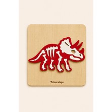 Store Ahşap Dinozor Puzzle Bul Tak Oyuncak Triceratops Iskelet 3+ Yaş Eğitici Montessori Yapboz
