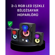 USB Bağlantılı Rgb 2.1 Hoparlör Seti Derin Bas ve Renkli Işık Nemere