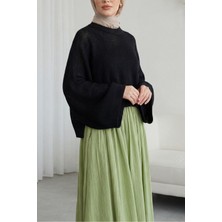 Moda Morfo Yarasa Kol Ajurlu Triko Kazak -Siyah