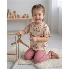 Durukoza Kız Çocuk Taytlı Takım Pembe Ribanalı Günlük Takım 4-8 Yaş