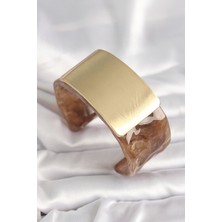 Aksiyon Global Kahverengi Mermer Desen Akrilik Platik Gold Dikdörtgen Plaka Model Vintage Kadın Bilezik - Lisinya