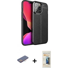 Marsilyan™- iPhone 13 Pro Max Kılıf Doruk Klasik Özel Seri - Siyah 6d Mat Seramik Hayalet Nano Ekran Koruyucu + Renkli Kamera Lens Koruma Cam - Pe